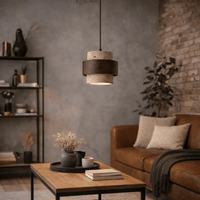 Suspension moderne en travertin & Bois noyer Ø 20 cm | Merasi - LuminaSeat