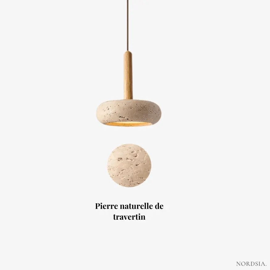 Suspension moderne en travertin & bois | Travert - LuminaSeat