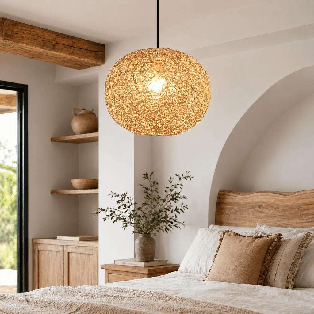 Suspension rotin & bambou design sphérique | Luciano - LuminaSeat