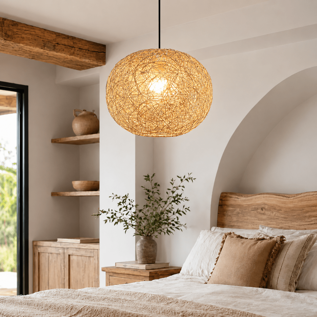 Suspension rotin & bambou design sphérique | Luciano - LuminaSeat