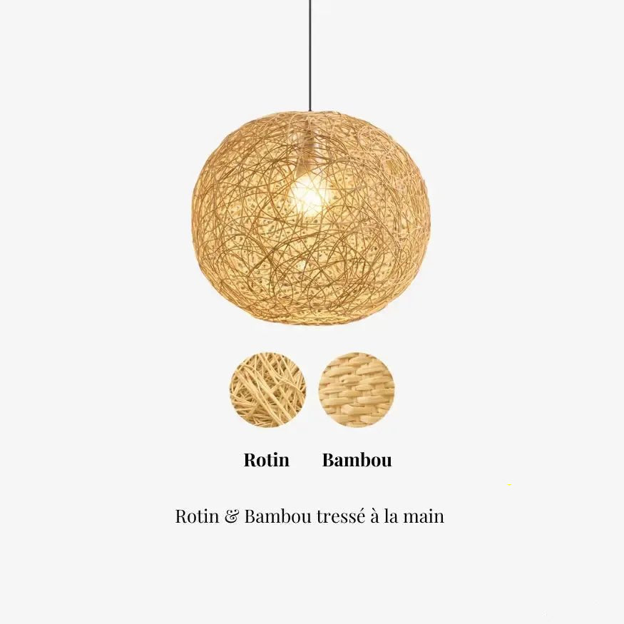 Suspension rotin & bambou design sphérique | Luciano - LuminaSeat