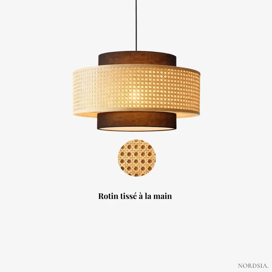 Suspension rotin naturel design nordique Ø 40 cm | Rilano - LuminaSeat