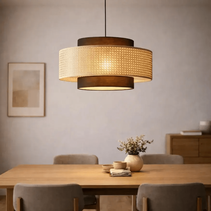 Suspension rotin naturel design nordique Ø 40 cm | Rilano - LuminaSeat