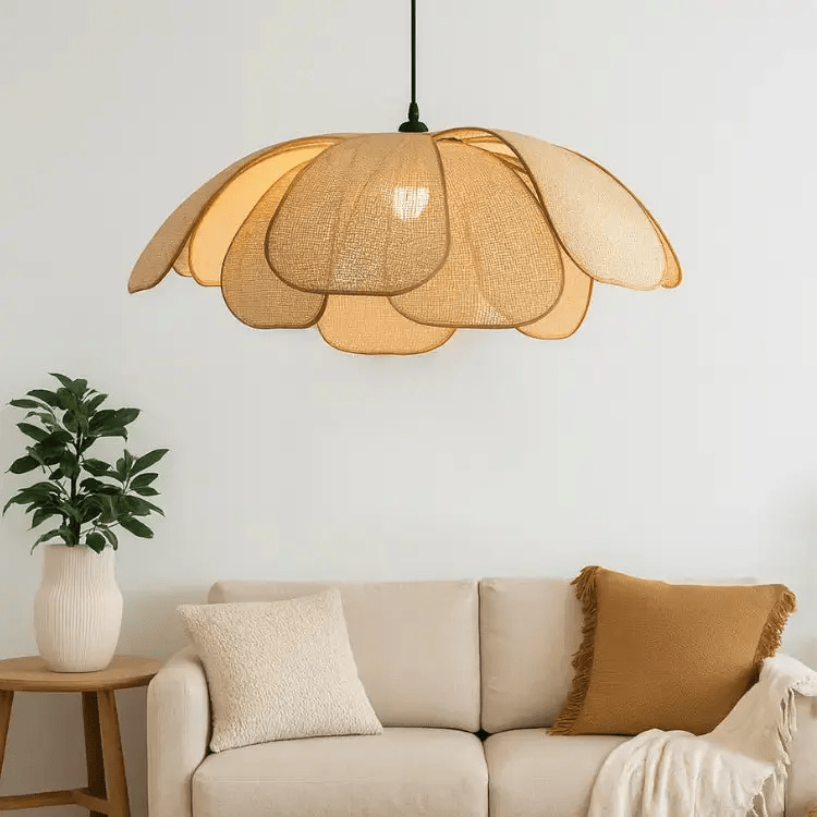 Suspension rotin naturel design pétales Ø 50 cm | Milano - LuminaSeat