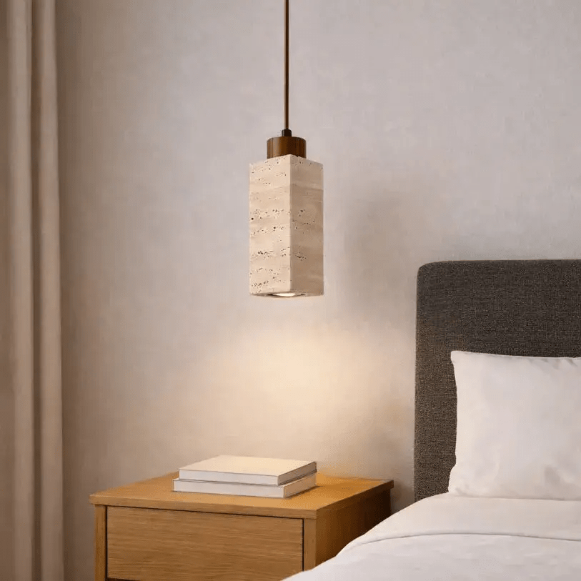 Suspension scandinave en travertin & bois | Niveoli - LuminaSeat