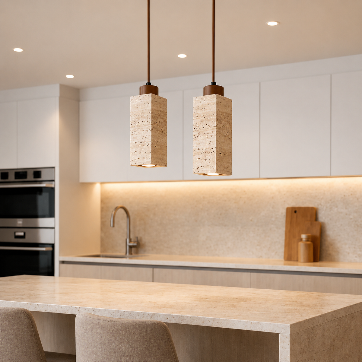 suspension-scandinave-travertin-bois-ilot-cuisine